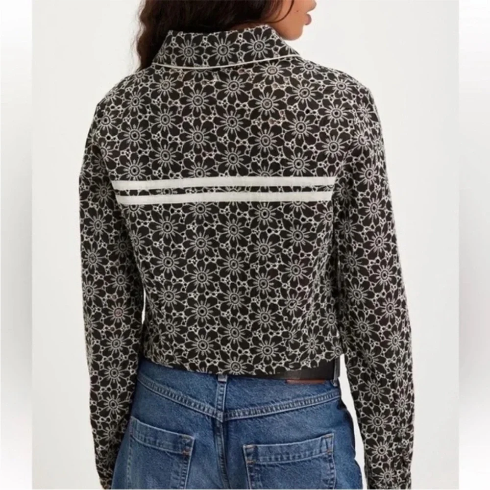 Free People Dream A Little Dream Top/Shacket Floral Black, Ivory $128 NWT Sz XS